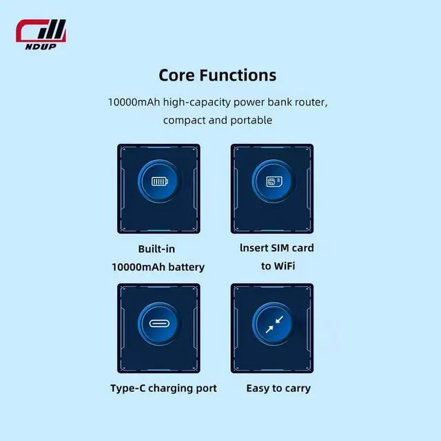 Alt view image 7 of 7 - NDUP Wireless Router N150 Portable WiFi with Power Bank Functionality - High-Speed 150Mbps, SIM Card Compatible, Smart Security Features, Includes Type-C USB Cable