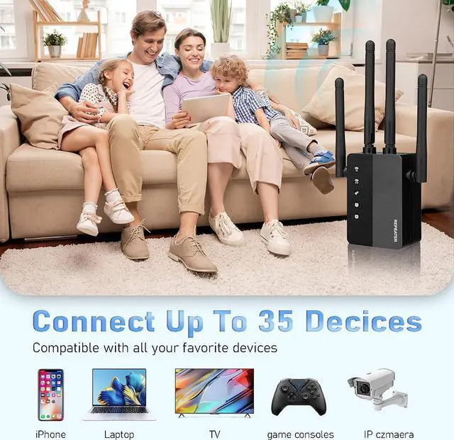 Alt view image 6 of 6 - NDUP Dual-Band WiFi Extender 1206U with Cat5 Cable - Gigabit Speed, 802.11ac Protocol, Home Router Compatible, Lightning Protection