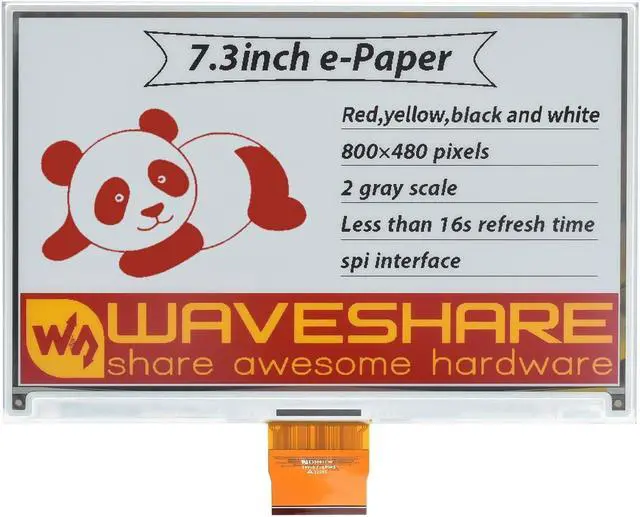 Main image of waveshare 7.3inch e-Paper (G) Raw Display Compatible with Raspberry Pi 4B/3B+/3B/2B/B+/A+/Zero/Zero W/WH/Zero 2W 800 × 480 Resolution SPI Interface Red/Yellow/Black/White Supports Jetson Nano