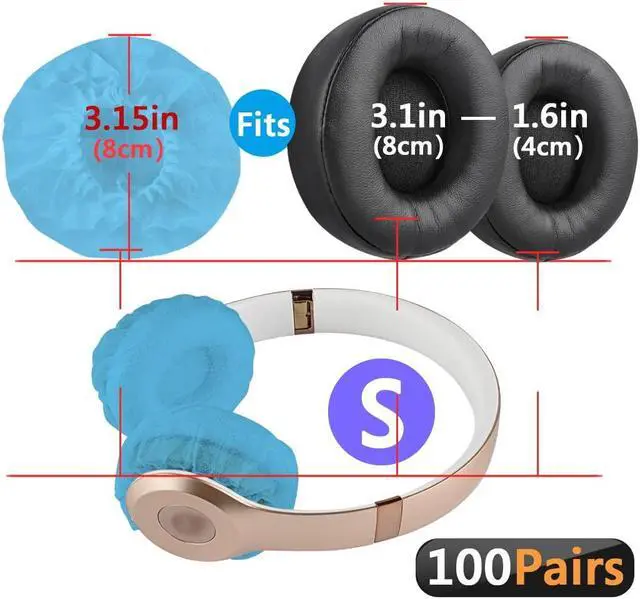 Alt view image 2 of 5 - Geekria 100 Pairs Disposable Headphones Ear Cover for On-Ear Headset Earcup, Stretchable Sanitary Ear Pads Cover, Hygienic Ear Cushion Protector (S/Blue)