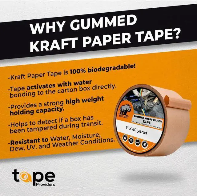 Alt view image 2 of 5 - WOD WATWTH Eco-Friendly Brown Gummed Kraft Paper Tape - 3 inch x 450 ft. (Pack of 10) Shipping Tape Water Activated for Packing Boxes, Shipping, & Sealing
