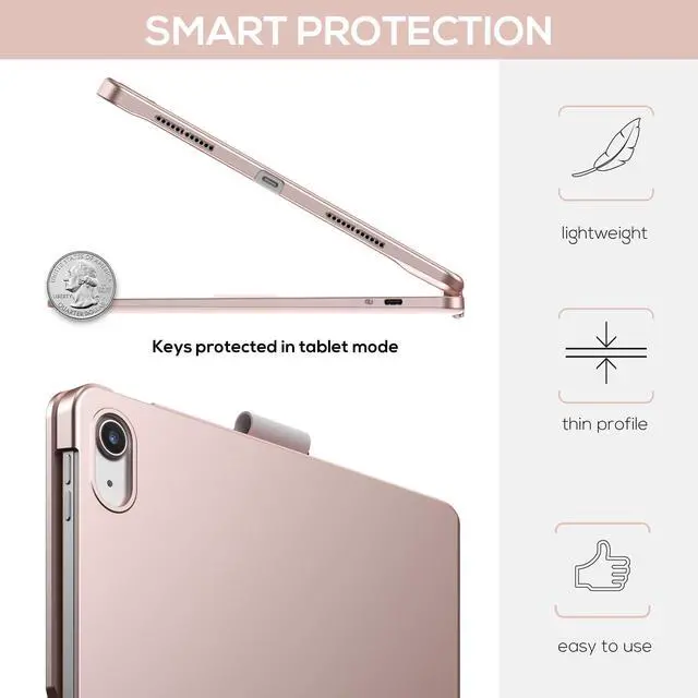 Alt view image 4 of 5 - typecase Touch iPad 10th Generation Case with Keyboard (10.9", 2022) and iPad A16 (11th Gen, 2025)  360° Rotatable, 11-Color Backlit, Multi-Touch Trackpad, Thin & Light (Rose Gold)