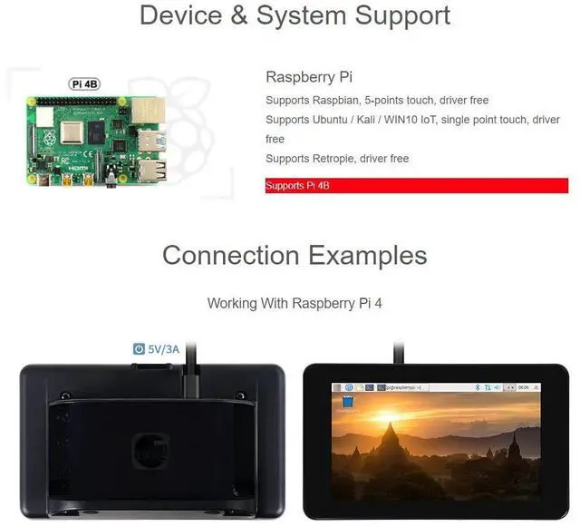 Alt view image 4 of 5 - Waveshare 7inch Capacitive Touch Display Compatible with Raspberry Pi 4B Comes with Protection Case 800×480 Resolution DSI Interface