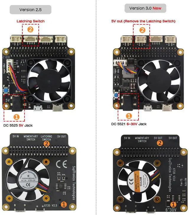 Alt view image 3 of 5 - Geekworm Raspberry Pi X735 V3.0 DC 6V-30V Width Voltage Input Power Management with Safe Shutdown & PMW Cooling Fan Expansion Board Compatible with Raspberry Pi 5/4B/3B+/3B