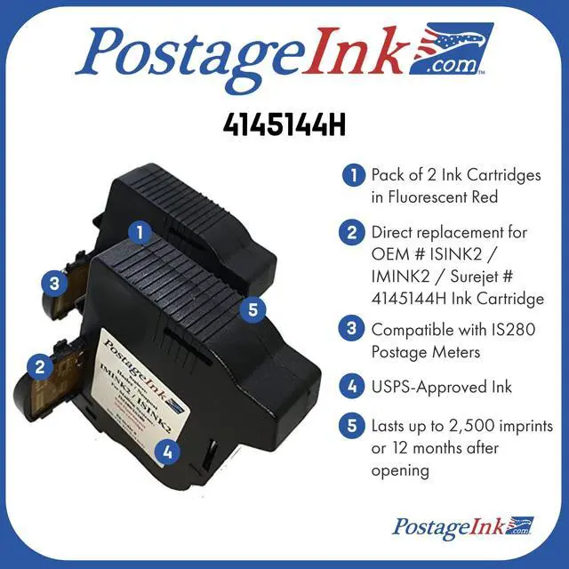 Alt view image 5 of 5 - PostageInk.com ISINK2 / IMINK2 / Sure.Jet # 4145144H Non-OEM Ink Cartridge Replacements for IS280 and IM280 Machines, Pack of 2