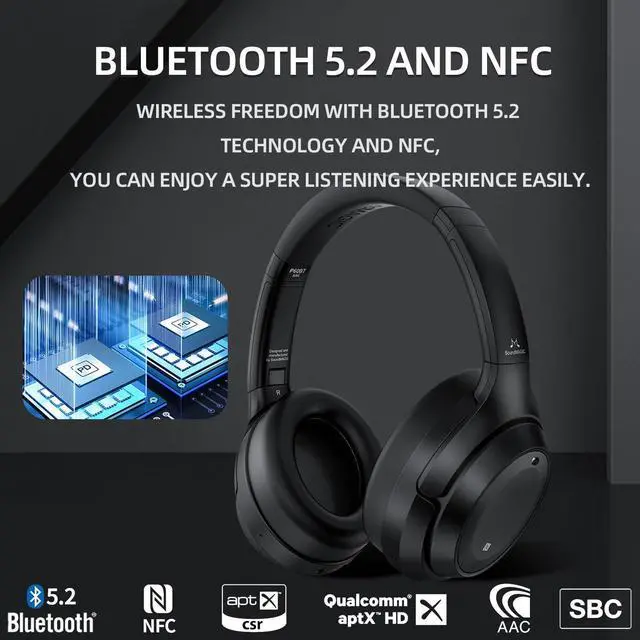 Alt view image 4 of 5 - SoundMAGIC P60BT Audiophile Headphone Wireless Bluetooth HiFi Stereo Sound Best Over-Ear Music Headset with Active Noise Cancelling, HD MIC, Touch Sensitive Control, 50 Hours Playing Time, Black