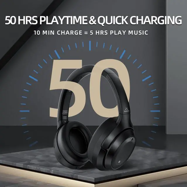 Alt view image 5 of 5 - SoundMAGIC P60BT Audiophile Headphone Wireless Bluetooth HiFi Stereo Sound Best Over-Ear Music Headset with Active Noise Cancelling, HD MIC, Touch Sensitive Control, 50 Hours Playing Time, Black