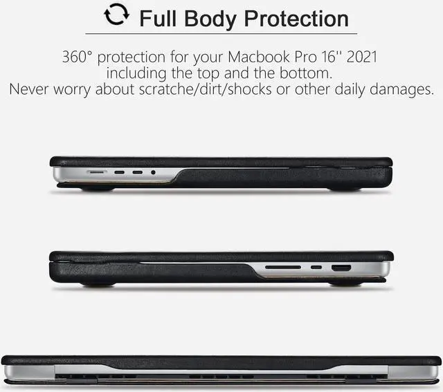 Alt view image 4 of 5 - MacBook Pro 16 Case (2021-2023), ICARER Premium Leather Case for Model 2023 2022 2021 Release M2 A2780 A2485 M1 Pro/Max, with Touch Bar & Touch ID Compatible for Apple MacBook Pro 16inch (Black)