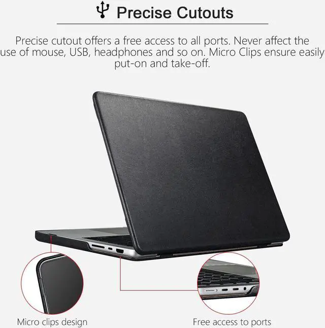 Alt view image 5 of 5 - MacBook Pro 16 Case (2021-2023), ICARER Premium Leather Case for Model 2023 2022 2021 Release M2 A2780 A2485 M1 Pro/Max, with Touch Bar & Touch ID Compatible for Apple MacBook Pro 16inch (Black)