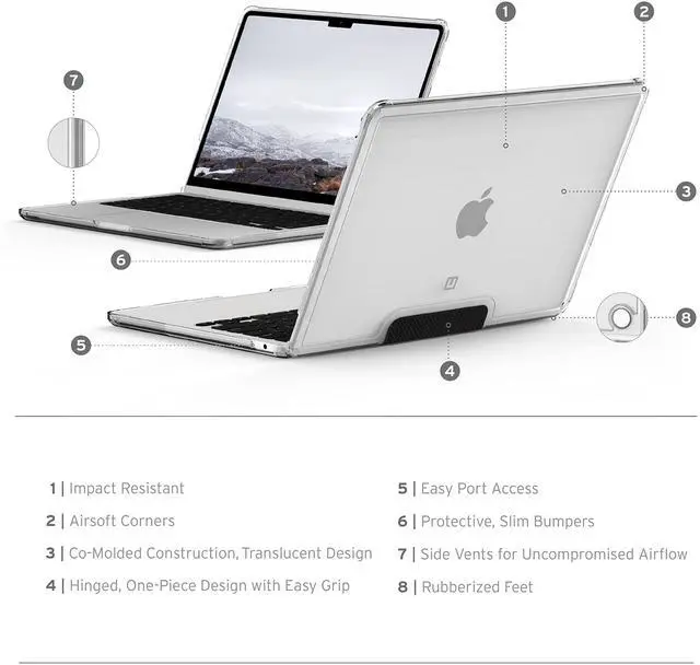 Alt view image 3 of 5 - [U] by UAG Designed for MacBook Air 13" Case 2022-2025 M2/M3/M4 (A3240 A3113 A2681) - Translucent Durable Lightweight Impact Resistant Laptop Protective Cover, Lucent Ice/Black