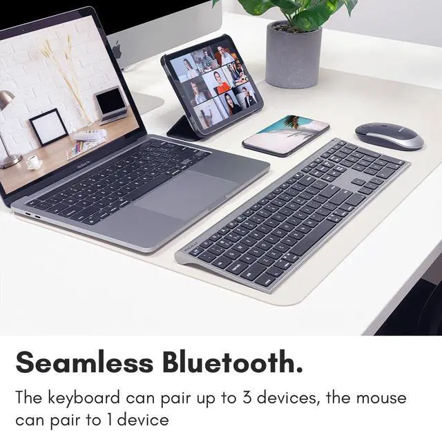 Alt view image 3 of 5 - Macally Premium Bluetooth Keyboard and Mouse for Mac | Compatible Wireless Apple Keyboard and Mouse Combo (110 Keys Multi-Device Rechargeable) for MacBook Pro/Air and iMac - Space Gray