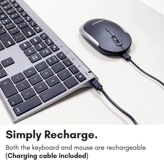 Alt view image 4 of 5 - Macally Premium Bluetooth Keyboard and Mouse for Mac | Compatible Wireless Apple Keyboard and Mouse Combo (110 Keys Multi-Device Rechargeable) for MacBook Pro/Air and iMac - Space Gray