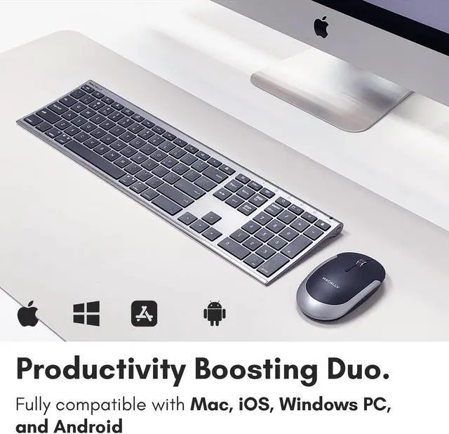 Alt view image 2 of 5 - Macally Premium Bluetooth Keyboard and Mouse for Mac | Compatible Wireless Apple Keyboard and Mouse Combo (110 Keys Multi-Device Rechargeable) for MacBook Pro/Air and iMac - Space Gray