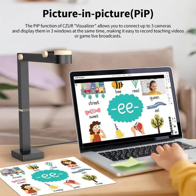 Alt view image 5 of 5 - CZUR Fancy Pro 8MP USB Document Camera for Teacher, 4K Webcam with Microphone and LED Light, Up to 60fps, Auto Focus, for Remote Teaching, Live Streaming, Web Conference, for Mac and Windows