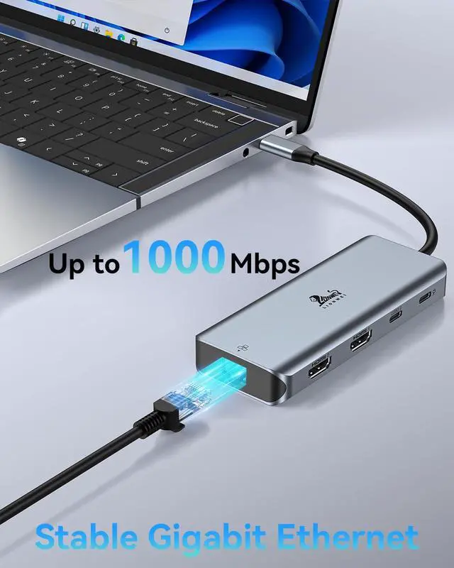 Alt view image 5 of 5 - LIONWEI 9 in 1 Laptop Docking Station, Dual HDMI, 100W PD, USB C 3.0, Ethernet, Audio/Mic, USB C Hub for Dell/Surface/HP/Lenovo Laptops