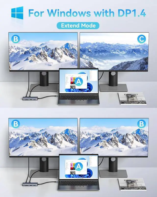 Alt view image 2 of 5 - LIONWEI 9 in 1 Laptop Docking Station, Dual HDMI, 100W PD, USB C 3.0, Ethernet, Audio/Mic, USB C Hub for Dell/Surface/HP/Lenovo Laptops