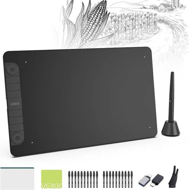 Alt view image 2 of 5 - VEIKK VK1060PRO V2 Drawing Tablet 10x6 Inch Graphics Tablet with Battery-Free Pen and 8192 Professional Levels Pressure with Stand