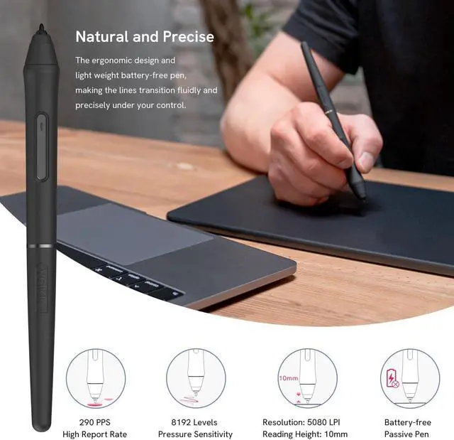 Alt view image 4 of 5 - VEIKK VK1060PRO V2 Drawing Tablet 10x6 Inch Graphics Tablet with Battery-Free Pen and 8192 Professional Levels Pressure with Stand