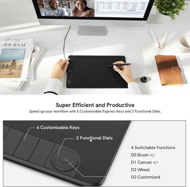 Alt view image 3 of 5 - VEIKK VK1060PRO V2 Drawing Tablet 10x6 Inch Graphics Tablet with Battery-Free Pen and 8192 Professional Levels Pressure with Stand