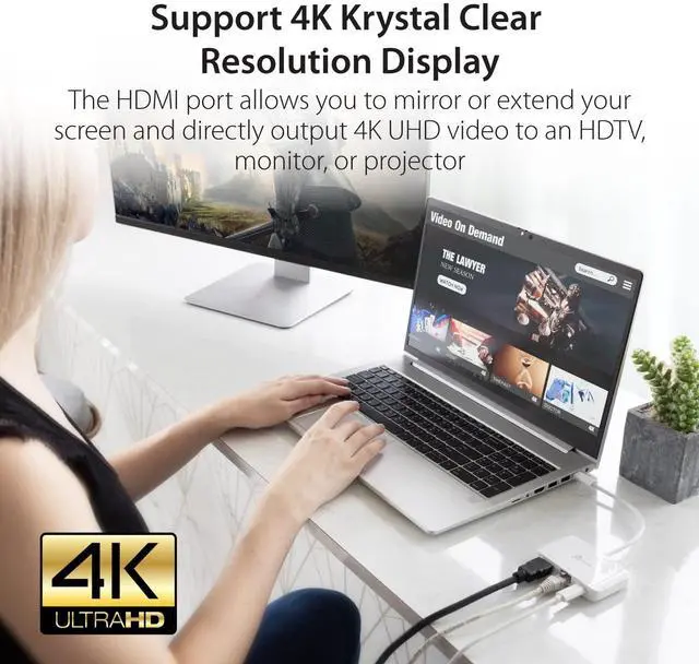 Alt view image 3 of 5 - j5create USB Type C to 4K HDMI and Gigabit Ethernet with PD 100W Pass-Through Charging, for MacBook Pro, MacBook Air, Chromebook, Surface Pro, iPad Pro or USB-C Laptop (JCA351)