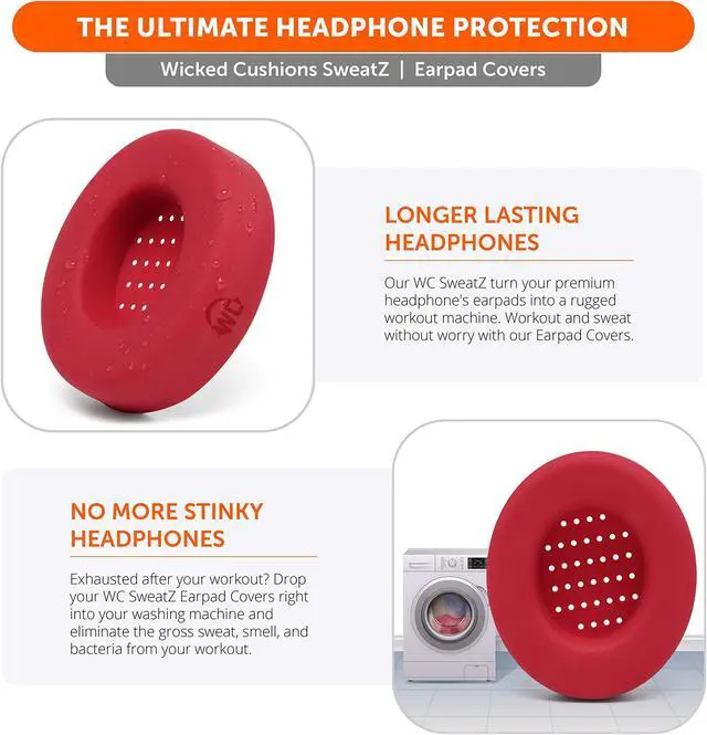 Alt view image 5 of 5 - WC SweatZ Studio - Patented Earpad Covers for Beats Studio 3 (A1914) & Beats Studio 2 (B0500 /B0501), Made by Wicked Cushions | Sweatproof & Easily Washable | Red