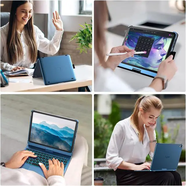 Alt view image 4 of 5 - typecase Touch Keyboard Case with Trackpad for iPad Air 11-inch (M3 2025 / M2 2024): 360°Rotatable - 11 Colors Backlight - Wireless Keyboard with Pencil Holder for iPad Air 5th & 4th Gen,Pacific Blue