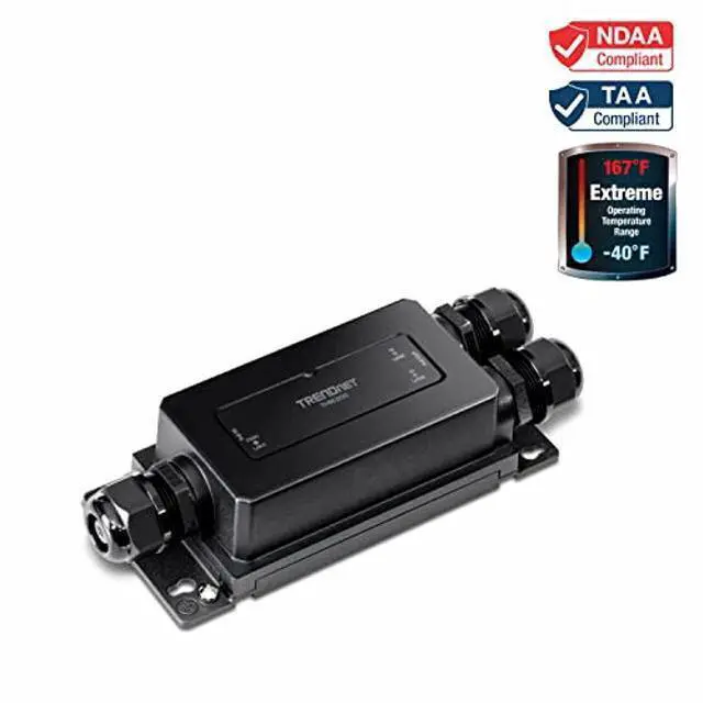 Alt view image 2 of 5 - TRENDnet 2-Port Industrial Outdoor Gigabit PoE++ Extender, Hardened IP67 Extreme Temperature Rated Housing, Extends PoE++ Connection up to 200m (656 ft.) for up to 2 Devices, Black, TI-BE200