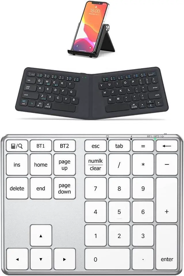 Main image of iClever Portable Foldable Bluetooth Keyboard, Multi-Device Wireless Folding Keyboard, Ultra Slim Ergonomic Design with Stand Holder for iPhone, iPad, Smartphone, Tablet, Laptop
