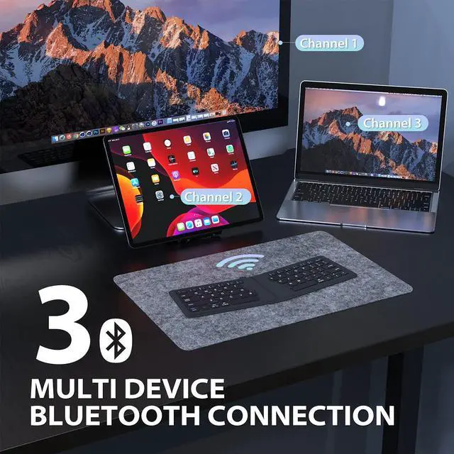 Alt view image 4 of 5 - iClever Portable Foldable Bluetooth Keyboard, Multi-Device Wireless Folding Keyboard, Ultra Slim Ergonomic Design with Stand Holder for iPhone, iPad, Smartphone, Tablet, Laptop