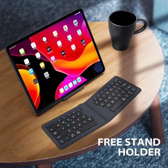 Alt view image 5 of 5 - iClever Portable Foldable Bluetooth Keyboard, Multi-Device Wireless Folding Keyboard, Ultra Slim Ergonomic Design with Stand Holder for iPhone, iPad, Smartphone, Tablet, Laptop