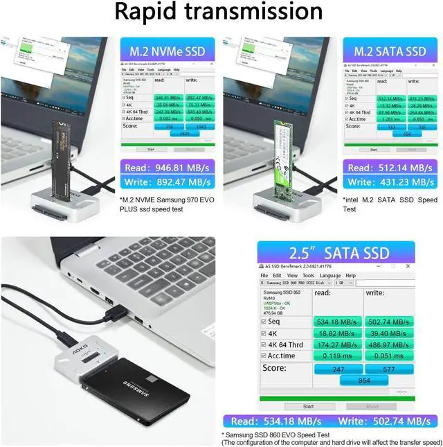 Alt view image 4 of 5 - M.2 SATA/NVMe to USB Docking Station,Hard Drive Reader Adapter, External M.2 SSD Enclosure for M.2 PCIe NVMe and SATA SSDs, Compatible with SATA III HDD/SSD (M.2 Dock or SATA Adapter)