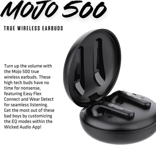 Alt view image 3 of 5 - Wicked Audio Mojo 500 True Wireless Bluetooth Earbuds | Clear Call Mics | Long Battery Life | Mobile App | Custom EQ Modes | GPS Find Buds | Transparency Mode | Low Latency | Sweat & Water Resistant