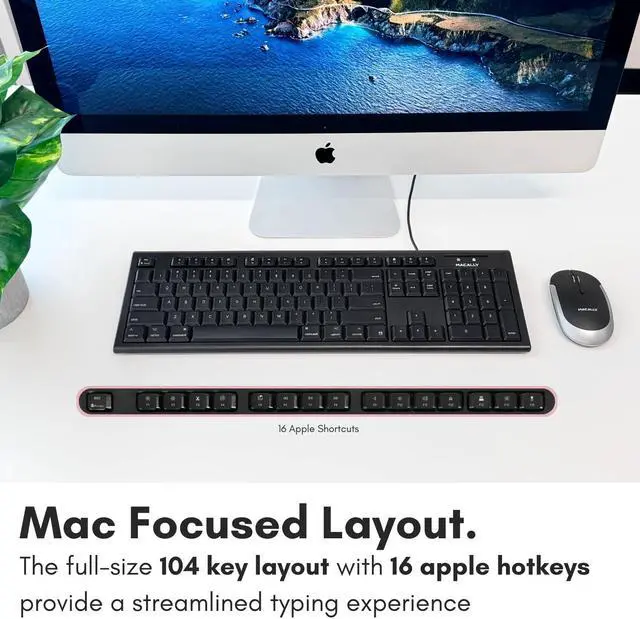 Alt view image 4 of 5 - Macally Full Size Wired Mac Keyboard - Compatible with All Macs with USB Port - Wired Keyboard for Mac Mini / Pro, Macbook Pro/Air, iMac with Number Pad & 16 Apple Shortcut Keys Spill Proof - Black