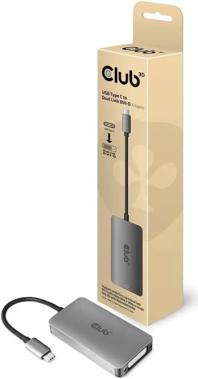 Alt view image 4 of 5 - Club 3D CAC-1510 USB Type C to Dual Link DVI-D Cable Adapter Support 3840x2160@30hz, 2560x1600@60Hz HDCP Support M/F