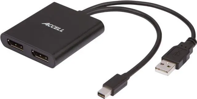 Main image of Accell mDP-2DP Multi Monitor Splitter - Mini DisplayPort 1.2 Multi-Stream Transport (MST) Hub - 1x Mini DisplayPort connector, 2x DisplayPort outputs,Black