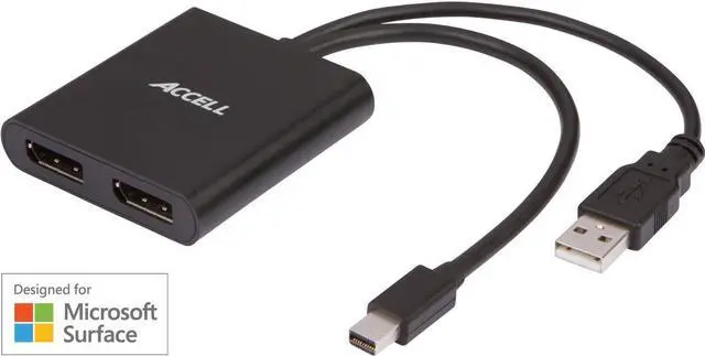 Alt view image 2 of 5 - Accell mDP-2DP Multi Monitor Splitter - Mini DisplayPort 1.2 Multi-Stream Transport (MST) Hub - 1x Mini DisplayPort connector, 2x DisplayPort outputs,Black
