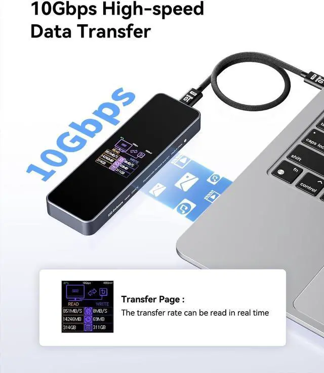 Alt view image 5 of 5 - DOCKCASE Visual Smart M.2 NVMe SSD Enclosure,Support 10s PLP Prevents Write Data Loss,USB 3.2 Gen 2 Type-C (10 Gbps), fits NVMe PCIe Size 2230/2242/2260/2280,Support M-Key B+M Key UASP (PLP-10S)