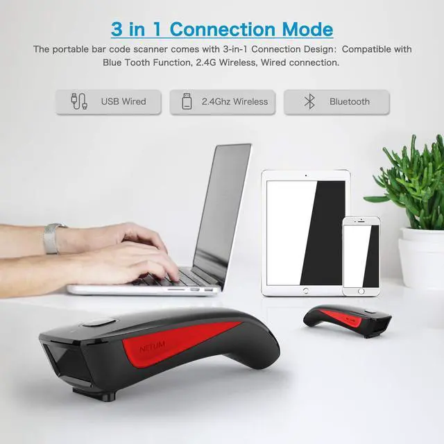 Alt view image 3 of 5 - NETUM Bluetooth Mini 2D Barcode Scanner, 3-in-1 Pocket Automatic Wireless QR Bar Code Scanning Work with Windows, Android, iOS, Tablets or Computers - C990