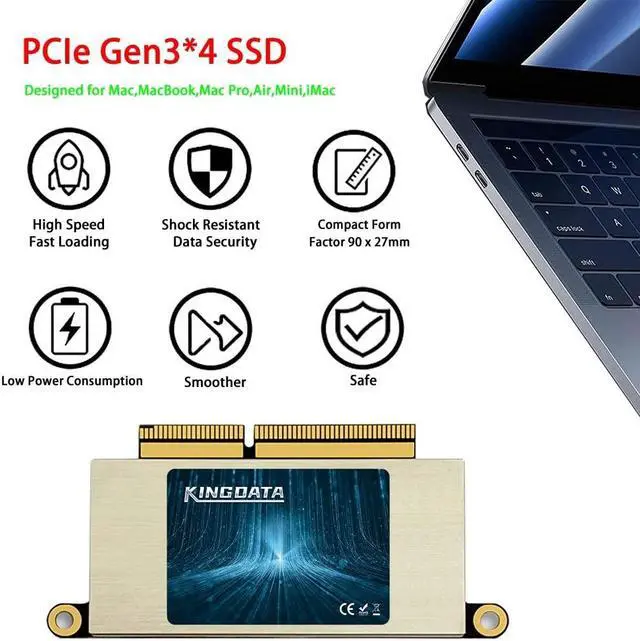 Alt view image 4 of 5 - KINGDATA SSD for MacBook 256GB NVMe PCIe Gen3x4 M.2, Internal Solid State Drive Upgrade for MacBook Pro A1708 (2016-2017)