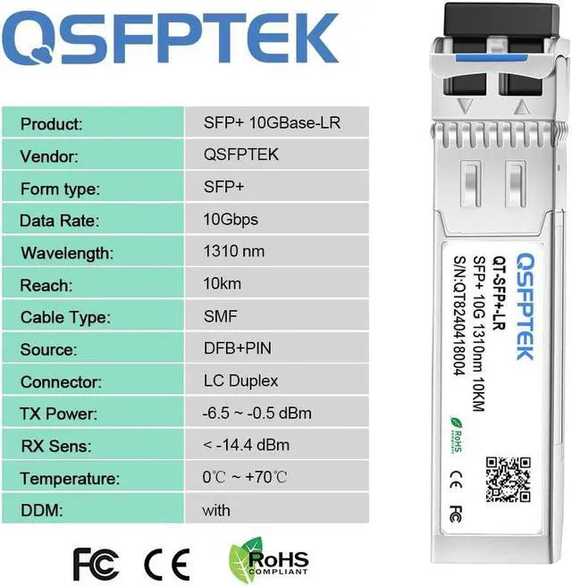 Alt view image 5 of 5 - 2Pack 10GBASE-LR SFP+ Module, 10Gbe 1310nm, 10km, DDM LC 10G SingleMode Fiber Mini-GBIC Network Transceiver for Cisco SFP-10G-LR, Ubiquiti UF-SM-10G, Mikrotik, Netgear, Qnap NAS, D-Link