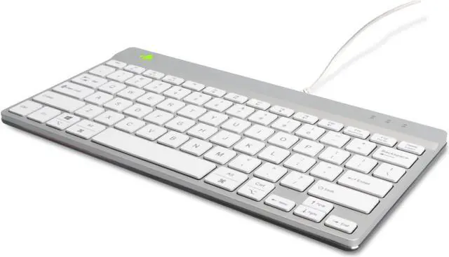 Main image of R-Go Compact Keyboard, with Break Software, Ergonomic Flat Design, Anti-RSI, USB-C/A Wired, Compatible with Windows/Mac OS, QWERTY (US), Multi-Media Keys, White