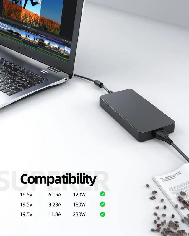 Alt view image 3 of 5 - 230W Charger Fit for LG-TV 27UP850-W/BP85U/UN/BQ85E/EQ850-B/UP80B-W/850N-W 32UP83A-W/550-W/N-W/EP950-B/GQ950-B/UQ750-W 34BP85CN/WP85/88CN-B 35BN75C/CN/WN75CN-B 38WQ88A/C-W 45GR95QE-B Power Supply Cord