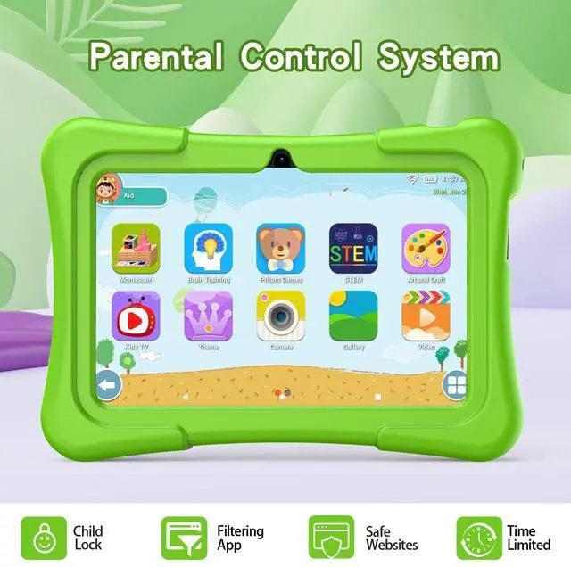 Alt view image 4 of 5 - PRITOM Tablet for Kids, 7 inch Kids Tablets with WiFi, 32GB, Bluetooth, Camera, Parental Control, Pre-Installed APPs, Fre-e Games, Learning Educational Toddler Tablet with Case, Green