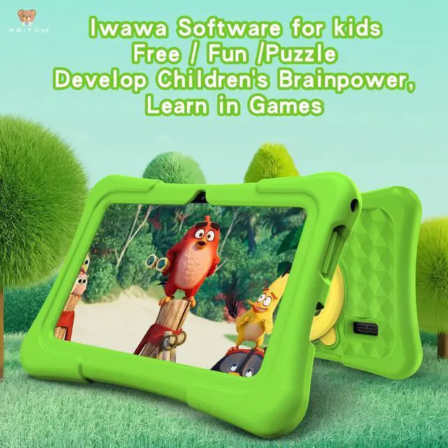 Alt view image 3 of 5 - PRITOM Tablet for Kids, 7 inch Kids Tablets with WiFi, 32GB, Bluetooth, Camera, Parental Control, Pre-Installed APPs, Fre-e Games, Learning Educational Toddler Tablet with Case, Green