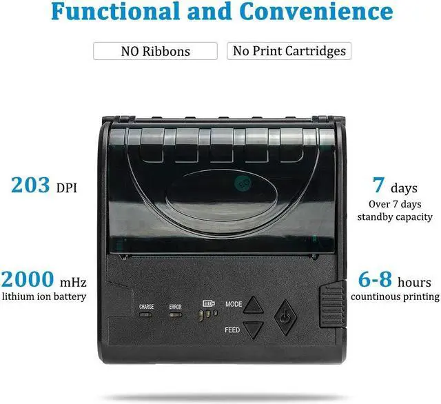 Alt view image 2 of 5 - NETUM Wireless Bluetooth Thermal Receipt Printer, Portable Personal Bill Printer 80mm Mini USB POS Printer for Restaurant Sales Retail Compatible with Android