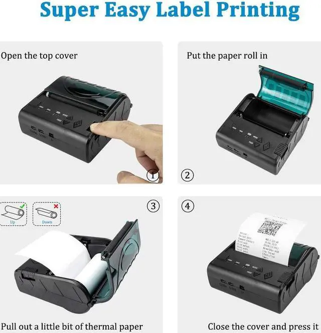 Alt view image 3 of 5 - NETUM Wireless Bluetooth Thermal Receipt Printer, Portable Personal Bill Printer 80mm Mini USB POS Printer for Restaurant Sales Retail Compatible with Android