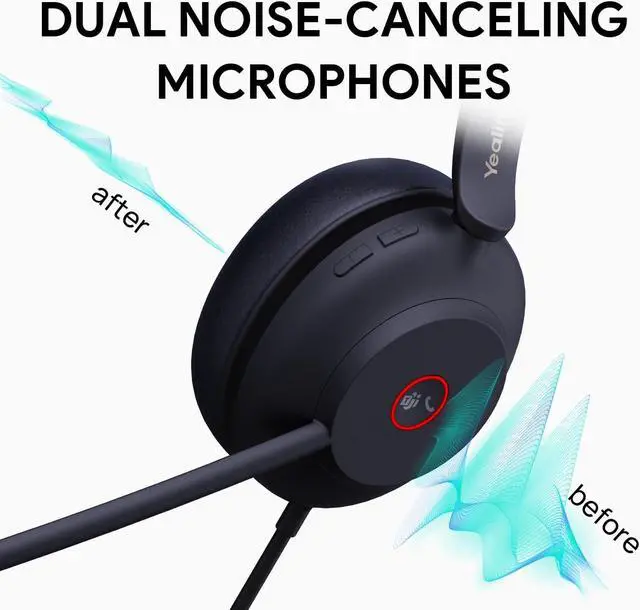 Alt view image 2 of 5 - Yealink UH37 USB Headset with Microphone for PC Laptop - Headphones with Noise Cancelling Microphone for Computer,On-Ear Wired Office Call Center Headset Dual