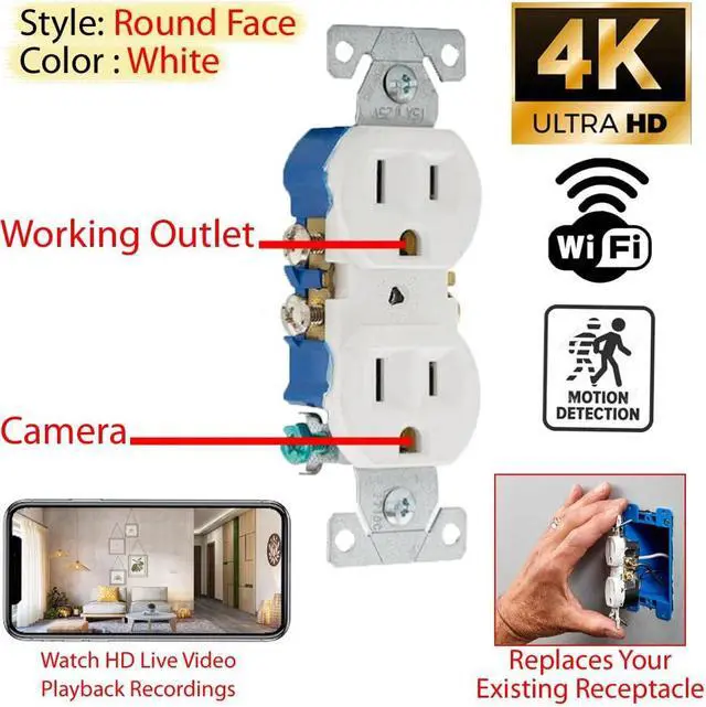Alt view image 2 of 5 - SecureGuard Power Receptacle indoor Wall Outlet 720P Spy Camera SD Card DVR Nanny Camera (White)Motion Only