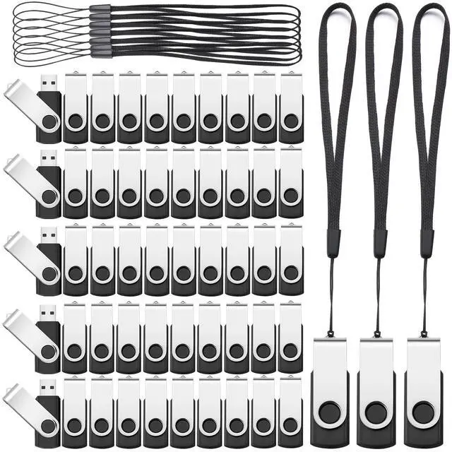 Main image of Aoriher 50 Pack USB 2.0 Flash Drives Bulk, Portable USB Thumb Drives with Lanyards, Swivel Flash Drives Thumb Drives for Office School Data Storage (512MB)