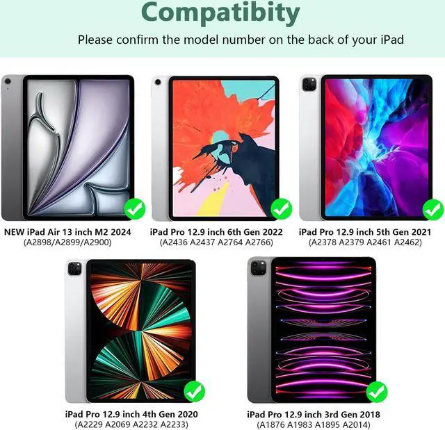 Alt view image 2 of 5 - Compatible for iPad Air 13 inch Case Keyboard for iPad Pro 12.9 Case with Keyboard for iPad Pro 6th/5th/4th/3rd/Air (M2), with iPad Keyboard Wireless Detachable Keyboard & Pencil Holder Dark Green